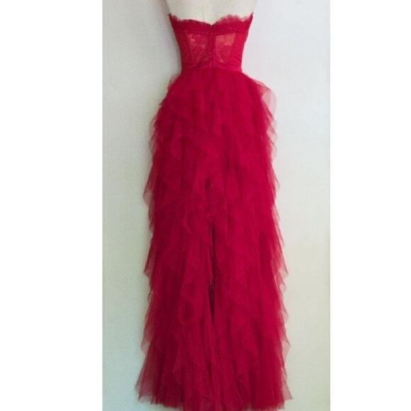 NWT FOR LOVE & LEMONS BUSTIER RED TULLE & LACE STRAPLESS GOWN DRESS SIZE S - Picture 7 of 10